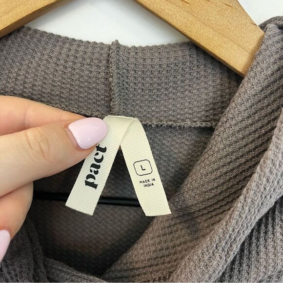 Pact Waffle Thermal Pullover Hoodie Grey/Purple Organic Cotton Size Large - Picture 8 of 15